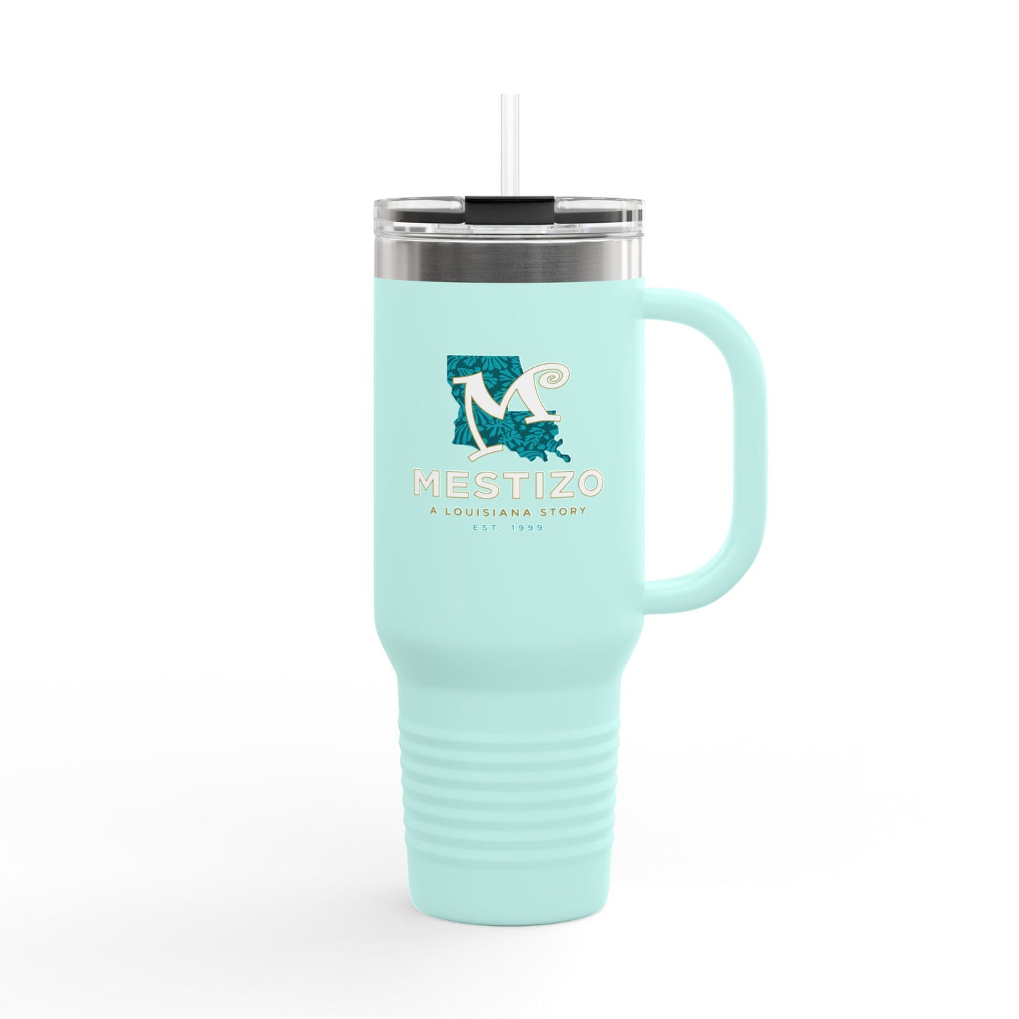 40oz Insulated Travel Mug — Mestizo Logo Stainless Tumbler with Straw & Handle