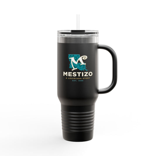 40oz Insulated Travel Mug — Mestizo Logo Stainless Tumbler with Straw & Handle